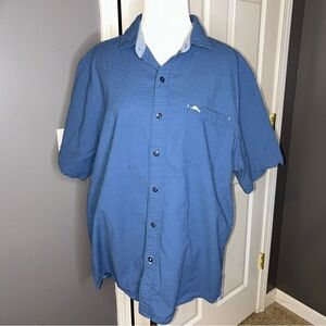 Mens Tommy Bahama IslandZone Button Down Pucker Short Sleeve Blue Shirt Sz Med